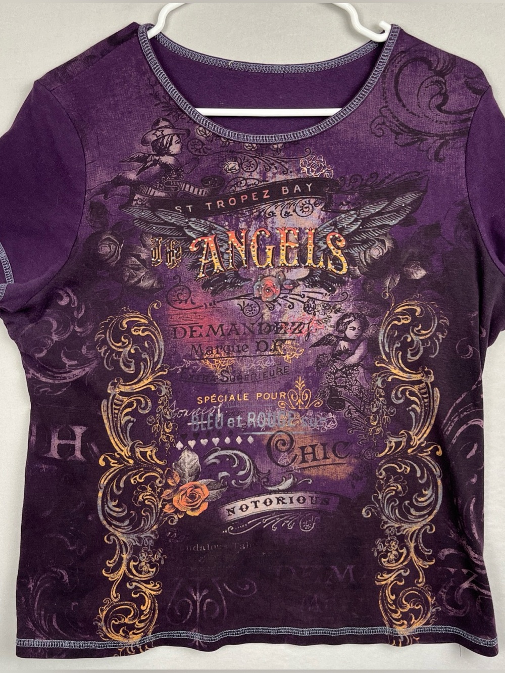 Blue Canyon Clothing Women’s 1X Purple Angels Shirt Short Sleeve Y2K Bling Gems